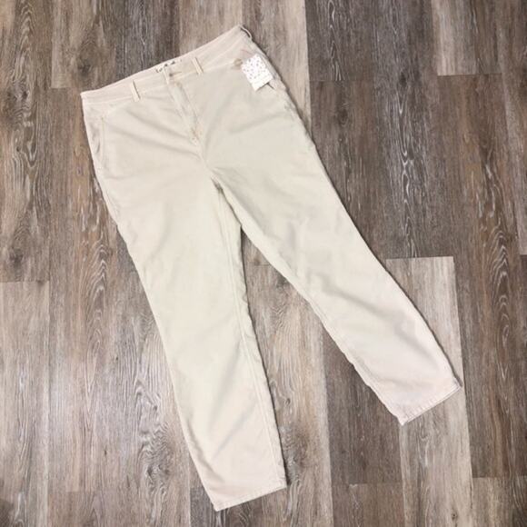 Free People Fine Line Straight Leg Corduroy Crop Jeans In Moon Rising Cream 14 - Picture 4 of 8